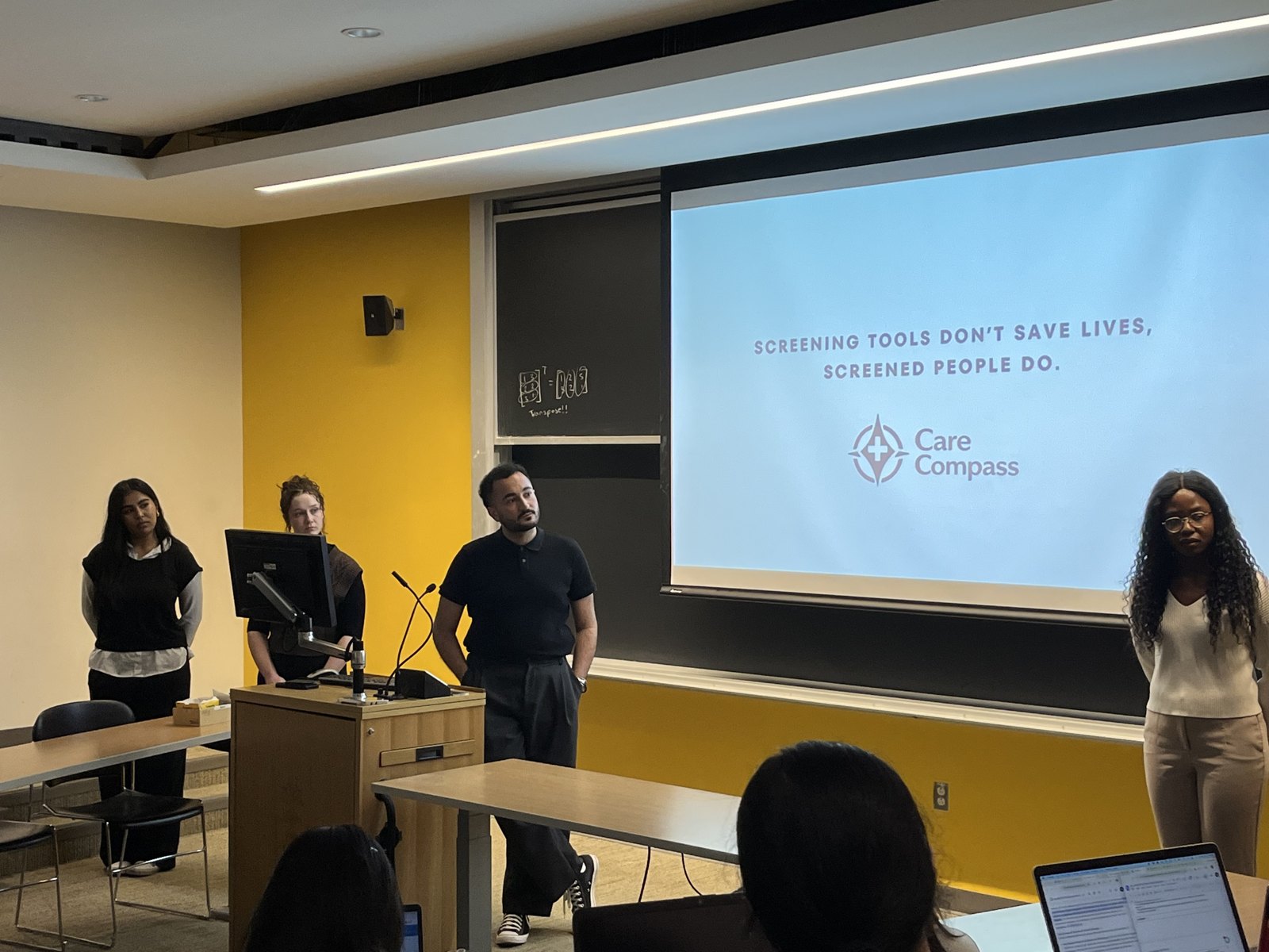 Students watching a pitch during the showcase